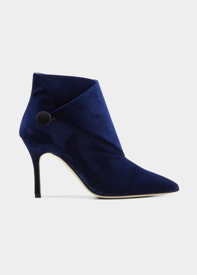 Manolo Blahnik Diazpa Button Stiletto Booties In Navy4117