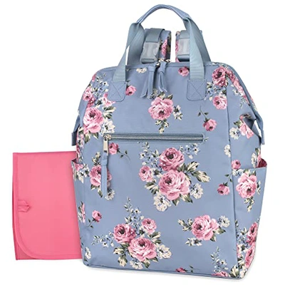 Baby Essentials Wide Open Frame Diaper Bag Backpack And Nappy Travel Bag Tote With Changing Pad In Fanciful Flowers