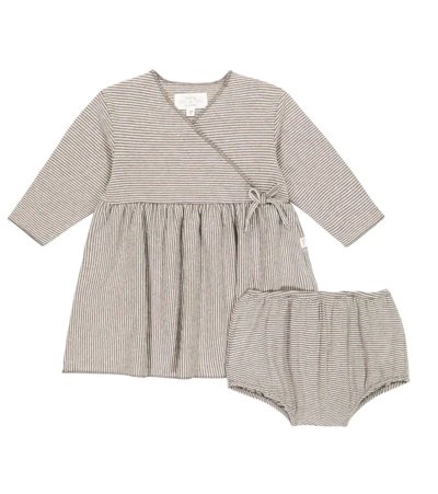 Il Gufo Baby Striped Jersey Dress And Bloomers In Cocoa