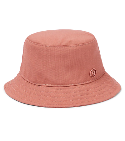Maison Michel Kids' Logo Wool Canvas Bucket Hat In Old Pink