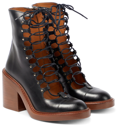 Chloé Lace-up Leather Ankle Boots In Black