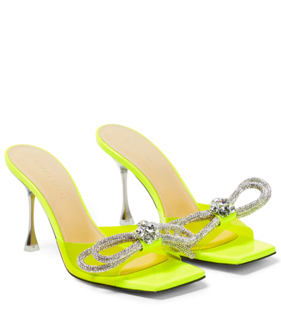 Mach & Mach Double Bow Embellished Pvc Mules In Yellow Fluo