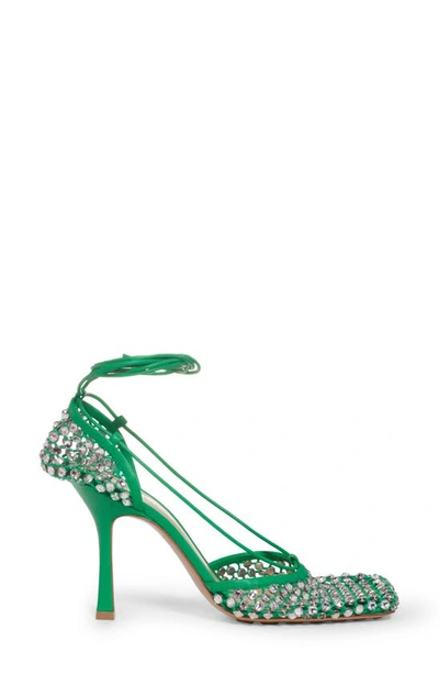 Bottega Veneta Leather-trimmed Crystal-embellished Mesh Pumps In Green