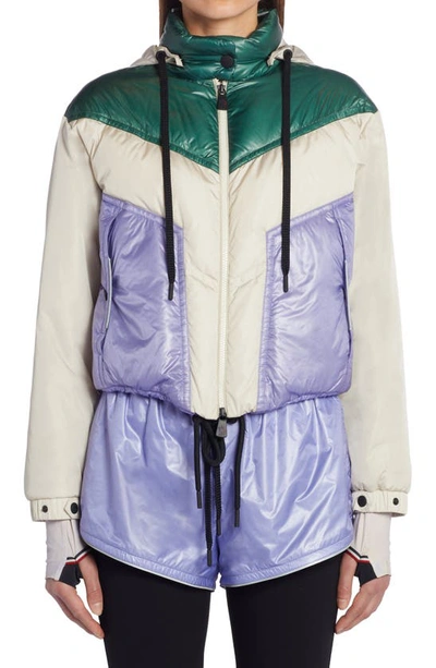 Moncler Ledi Hooded Color-block Quilted Shell Down Jacket In Multicolore