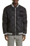 BALMAIN MAXI MONOGRAM PRINT REVERSIBLE QUILTED NYLON BOMBER JACKET