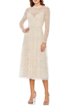 Mac Duggal Sequin Long Sleeve Cocktail Dress In Nude