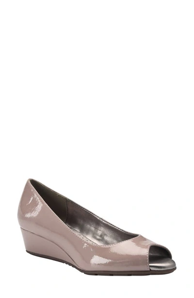 Bandolino Women's Candra Peep Toe Wedge Dress Pumps In Light Taupe Patent