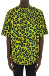 VERSACE LEOPARD PRINT SHORT SLEEVE COTTON BUTTON-UP SHIRT