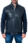 Maceoo Map Blue Leather Blend Jacket