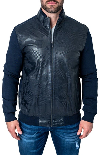 Maceoo Map Blue Leather Blend Jacket