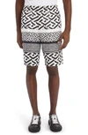 Versace La Greca Monogram Print Cotton Blend Shorts In Black/ White