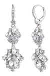 Marchesa Crystal Cluster Double Drop Earrings In Rhod/ Crystal