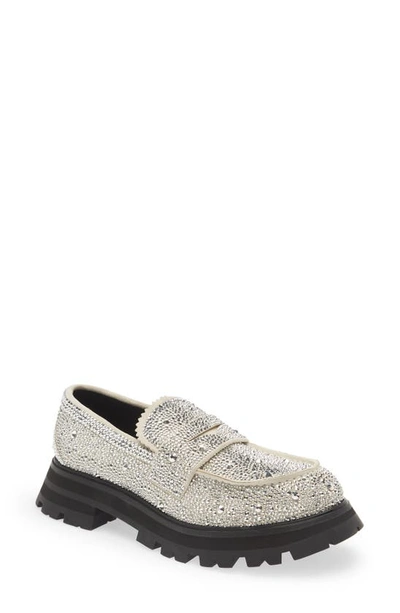 Alexander Mcqueen Wander Crystal-embellished Loafers In New Ivory