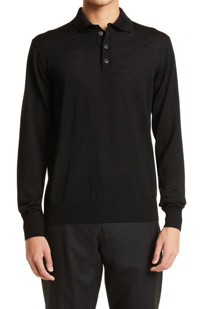 Emporio Armani Virgin-wool Jumper With Polo-shirt Collar In Black