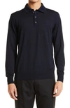 Emporio Armani Virgin-wool Jumper With Polo-shirt Collar In Navy Blue