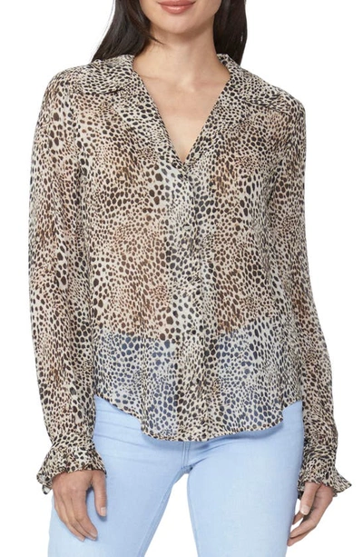 Paige Ellyn Leopard Button-front Collared Blouse In Taupe Multi