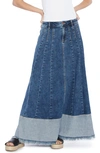 Wash Lab Denim Let's Go Colorblock Denim Maxi Skirt In Prep Blue Dark