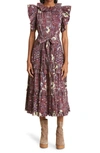 ULLA JOHNSON ELSIE FLORAL PRINT RUFFLE TIERED BUTTON-UP DRESS