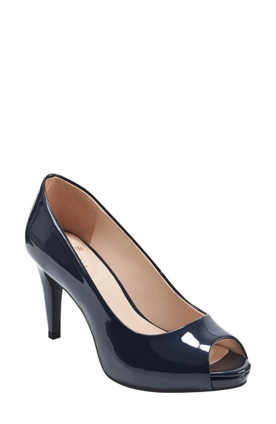 Bandolino Women's Rainaa Peep Toe Platform Stiletto Dress Pumps In Navy Patent Faux Patent Leather