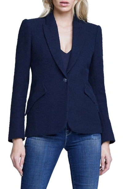 L Agence Chamberlin Textured Stretch Cotton Blazer In Midnight/tropical Toile
