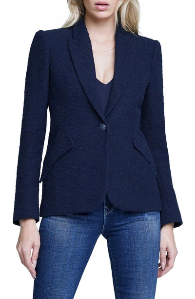 L Agence Chamberlin Textured Stretch Cotton Blazer In Midnightt