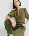 Veronica Beard Coralee Puff-sleeve Stretch Cotton Top In Laurel