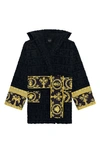 Versace Barocco Hooded Short Bathrobe In Bianco