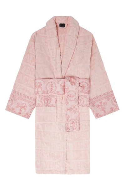 Versace Logo-embossed Cotton Bath Dressing Gown In Pink