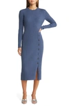 Open Edit Button Sweater Midi Dress In Blue Canal Heather