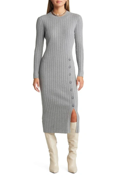 Open Edit Button Sweater Midi Dress In Grey Heather