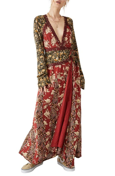 free people red wrap dress Free People Red Wrap Clara Flower Dress Bow Quarter Sleeves Size Small