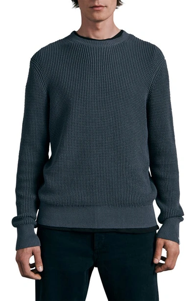 Rag & Bone Icons Dexter Waffle Knit Crewneck Cotton Jumper In Slate