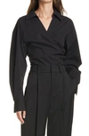 Vince Tie Back Wrap Blouse In Black