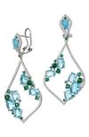 Savvy Cie Jewels Sterling Silver Cz Cluster Open Drop Earrings In Blue