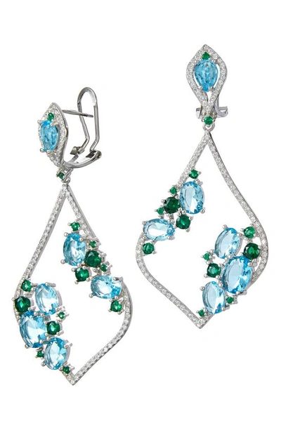 Savvy Cie Jewels Sterling Silver Cz Cluster Open Drop Earrings In Blue