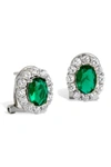 Savvy Cie Jewels Sterling Silver Zircon Halo Natural Emerald Stud Earrings In Silver/emerald