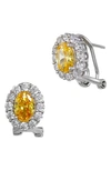 Savvy Cie Jewels Green Oval Simulated Emerald Halo Stud Earrings In Yellow