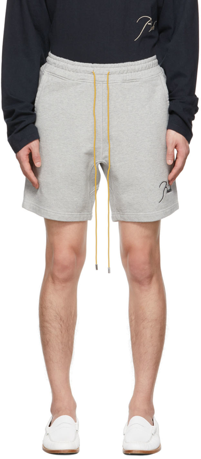 Rhude Gray Embroidered Shorts In Heather Grey