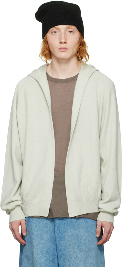 Frenckenberger Ssense Exclusive Off-white Open Hoodie In Silver Green