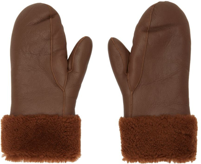 Yves Salomon Brown Shearling Mittens In A2067 Noisette