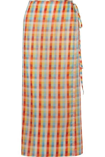 Miu Miu Checked Cotton-voile Wrap Midi Skirt In Multicoloured