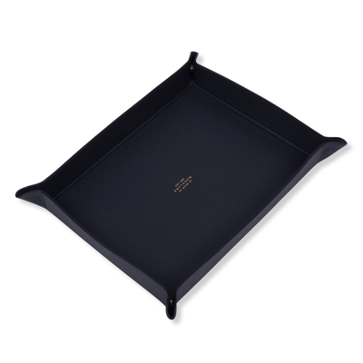 Smythson Large Rectangular Trinket Tray In Panama In Navy
