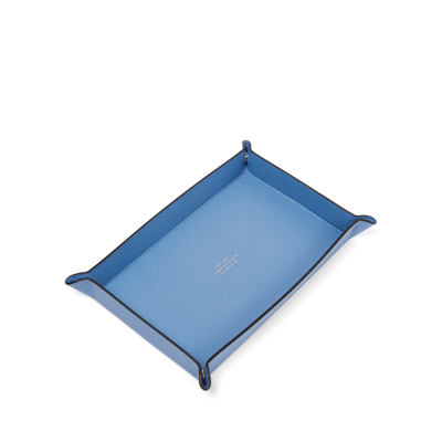 Smythson Small Rectangular Trinket Tray In Panama In Nile Blue