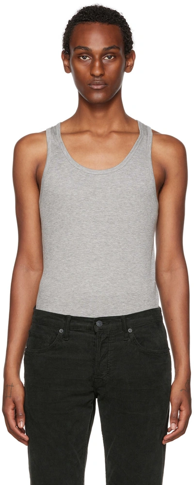 Tom Ford Ribbed Mélange Cotton And Modal-blend Tank Top In Gray Melange