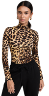 Stella Mccartney Cheetah Print Long Sleeve Turtleneck Bodysuit In Tortoise Shell