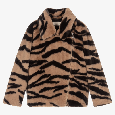 Zadig & Voltaire Kids' Zebra Print Faux Fur Jacket In Brown,black