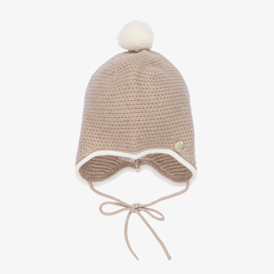 Paz Rodriguez Babies' Beige Knitted Pom-pom Hat