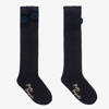 PRETTY ORIGINALS GIRLS NAVY BLUE COTTON POM-POM SOCKS