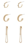 MELROSE AND MARKET 3-PIECE GOLD-TONE HOOP EARRING SET