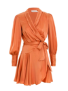 Zimmermann Plunge-neck Wrap-over Silk Mini Dress In Yellow & Orange